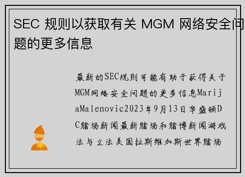 SEC 规则以获取有关 MGM 网络安全问题的更多信息